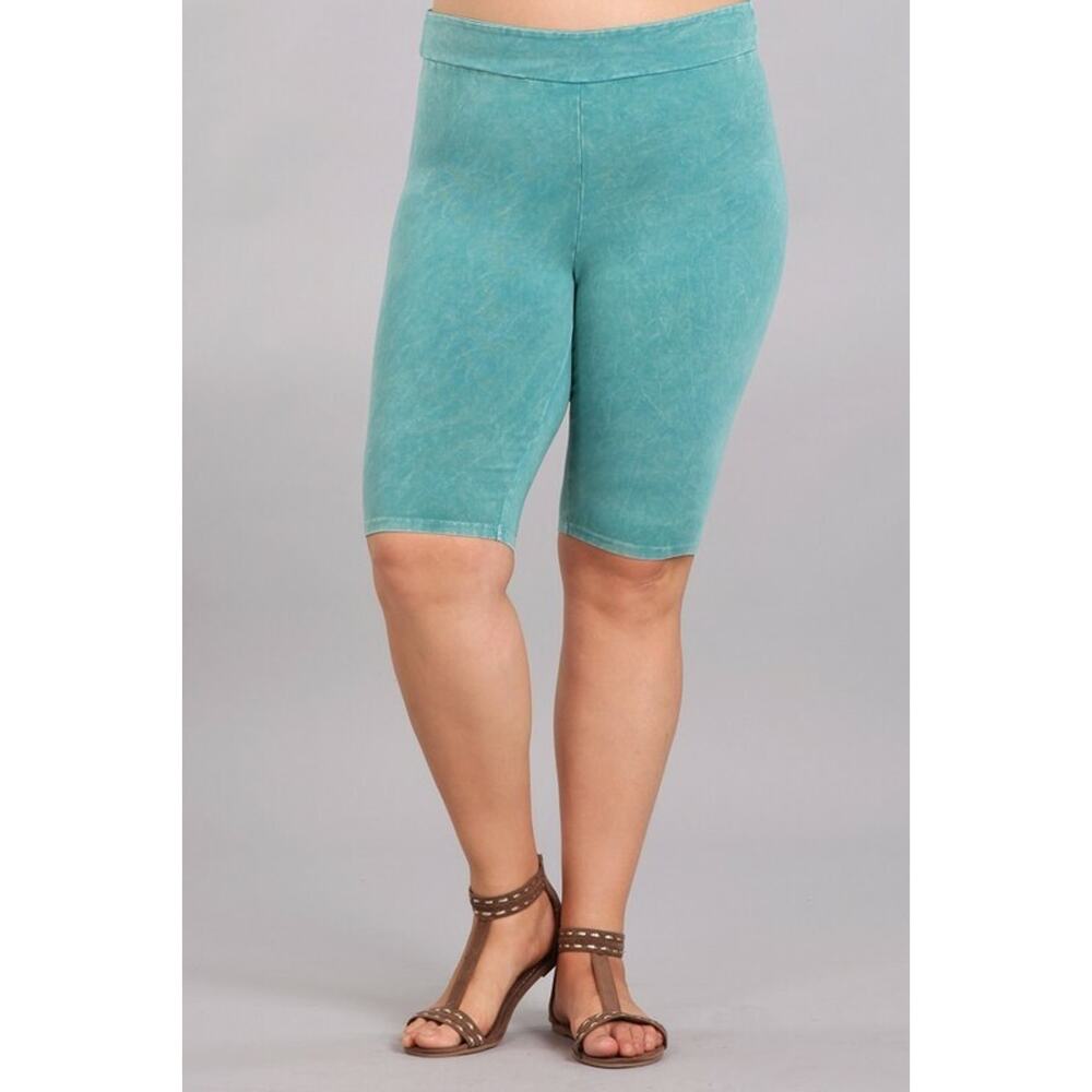 Chatoyant Plus Size Mineral Washed Shorts Mint 2XL